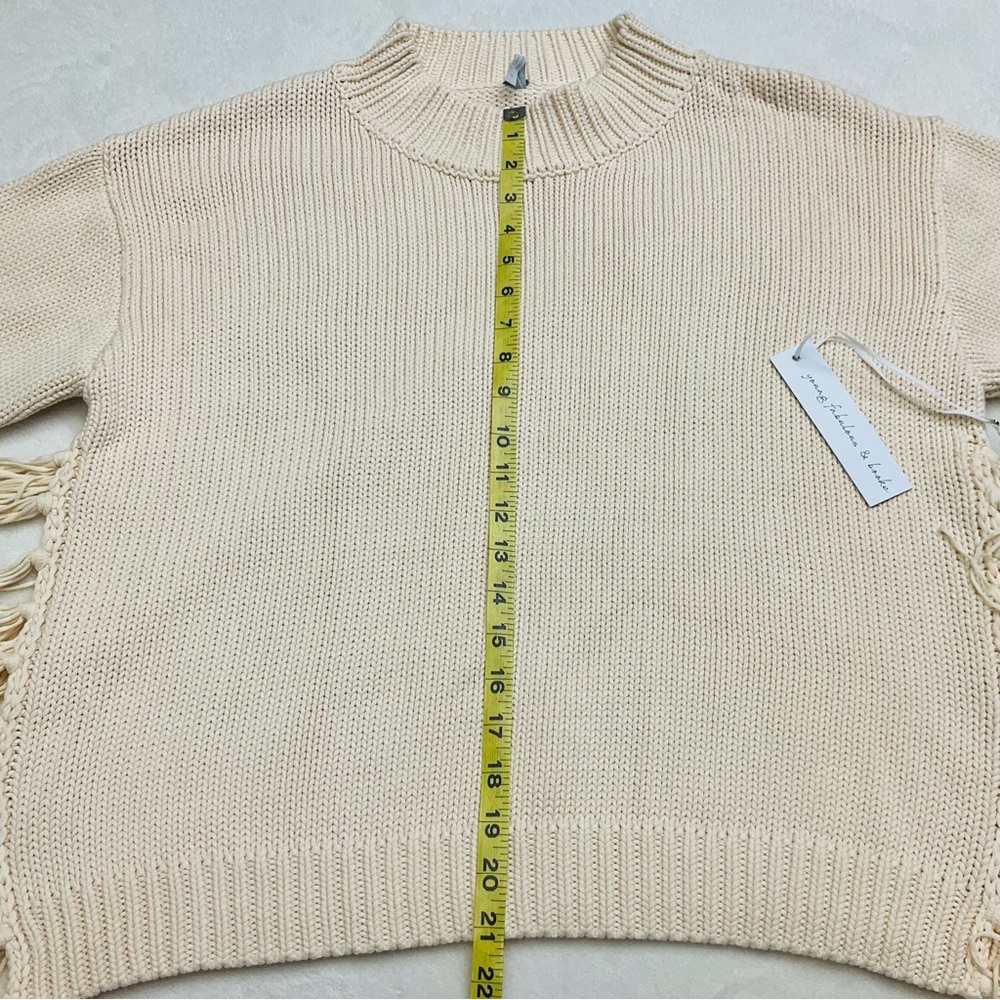 NWT YFB Thick Chunky Knit Ivory Sweater with Side Tassels & Slit 100% Cotton - Picture 14 of 16